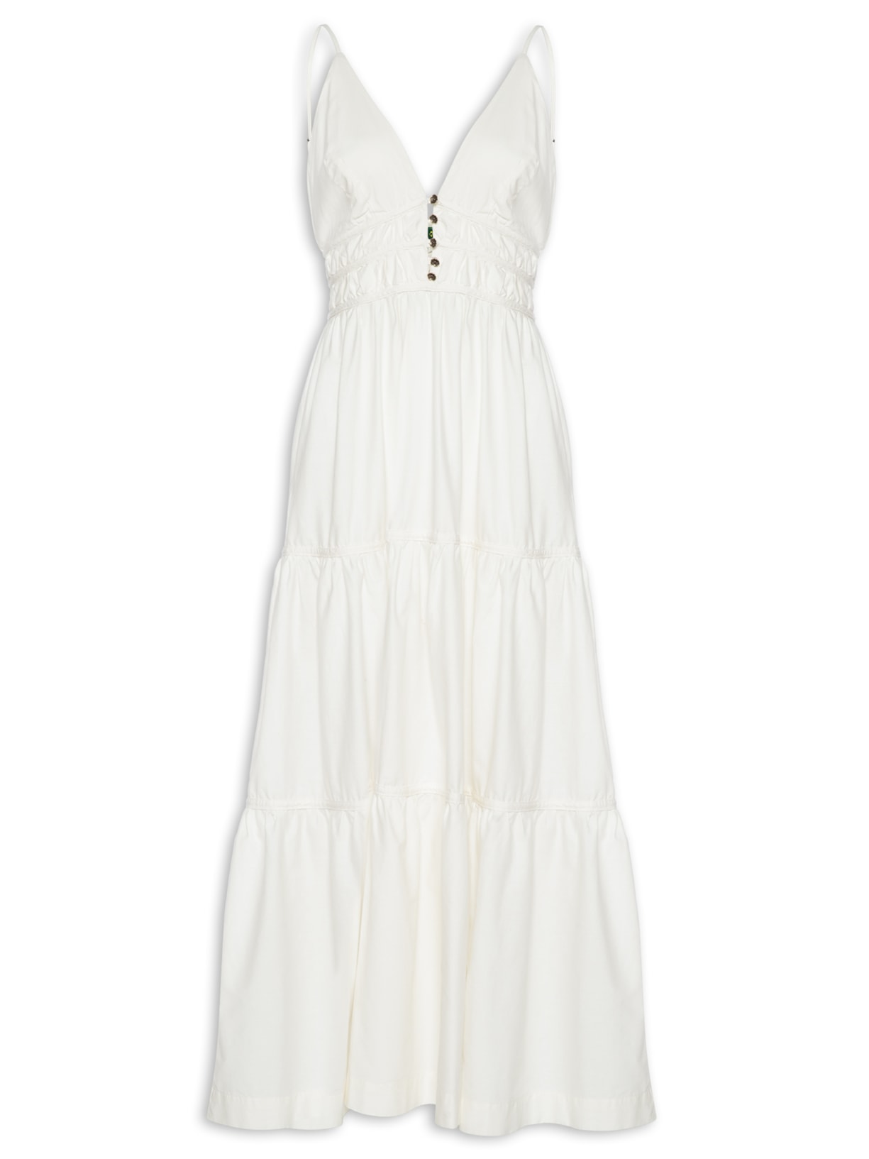 Vestido Midi Franzido Alcinhas - Off White