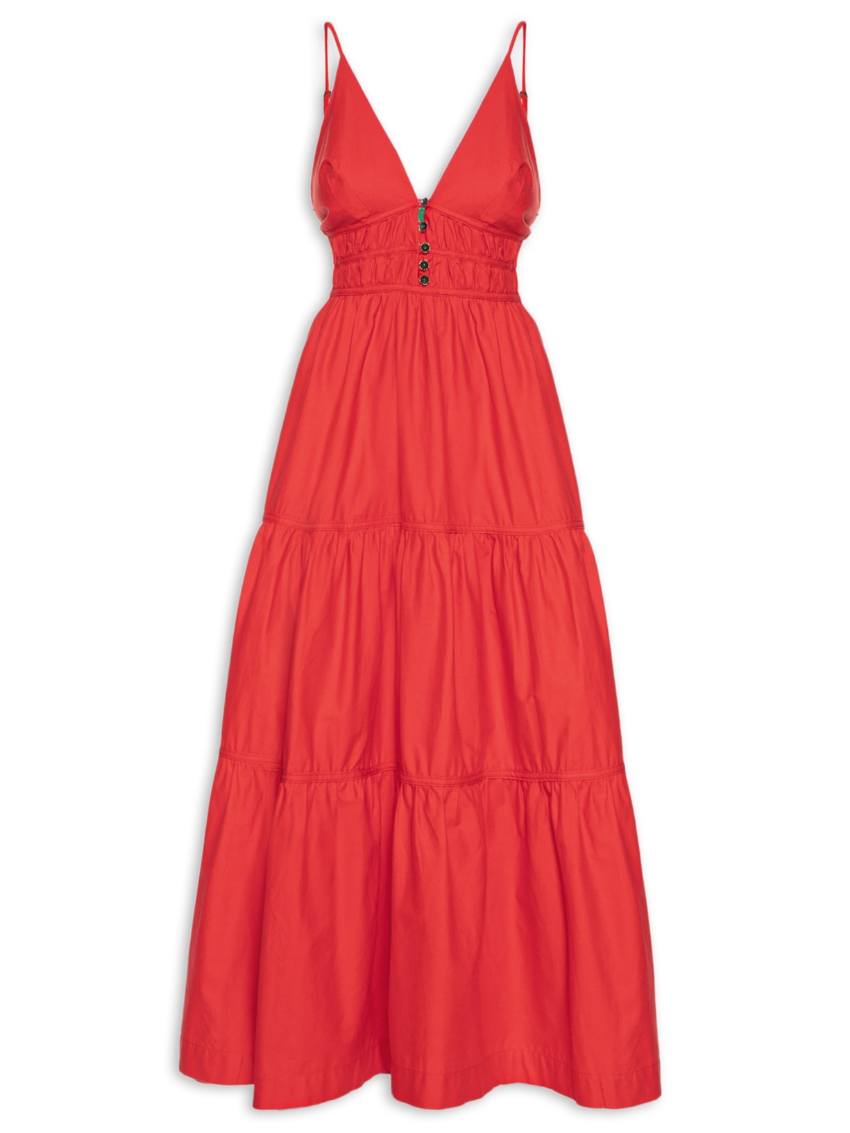 Vestido Midi Franzido Alcinhas - Vermelho