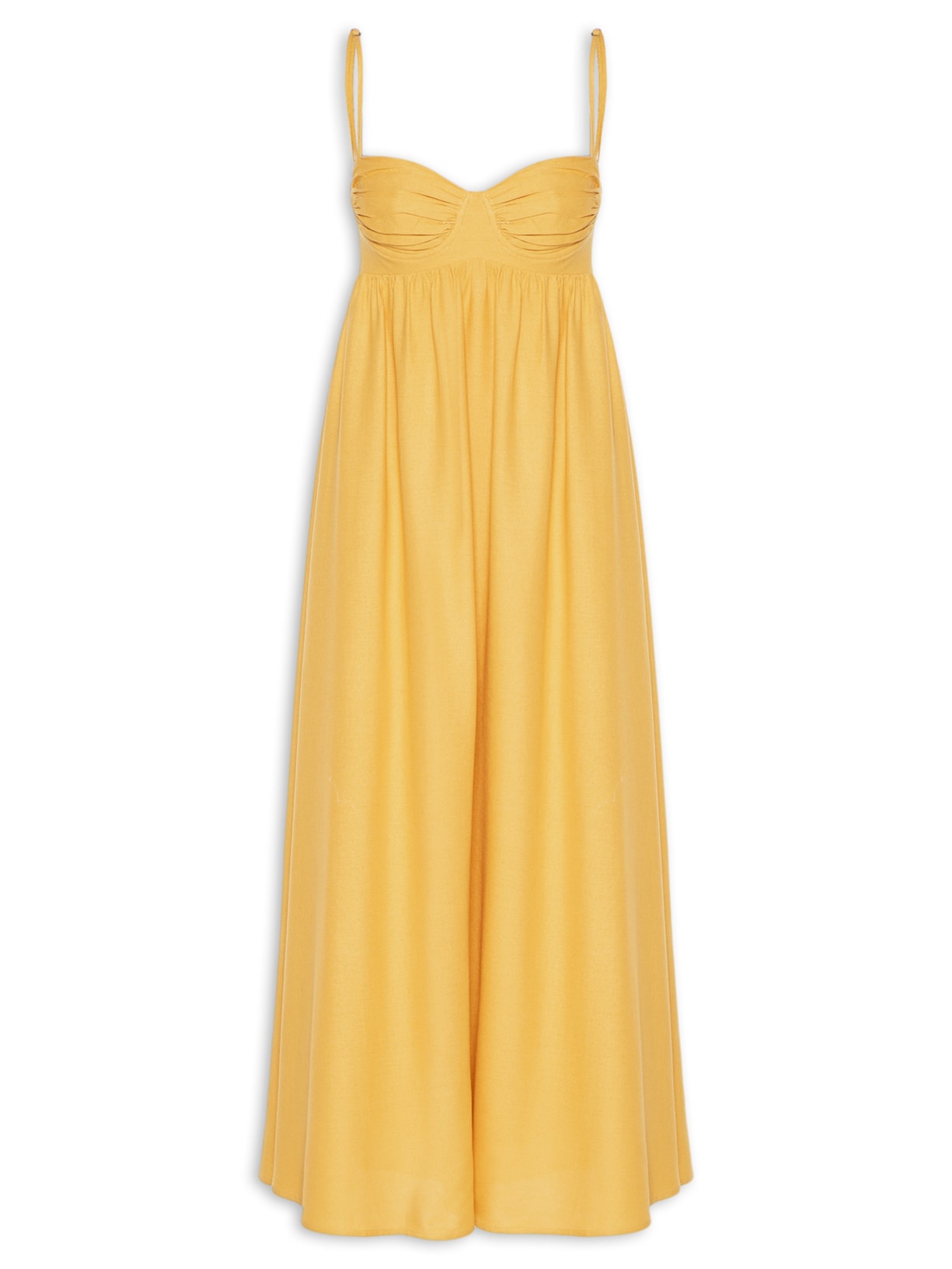 Vestido Midi Franzido - Amarelo