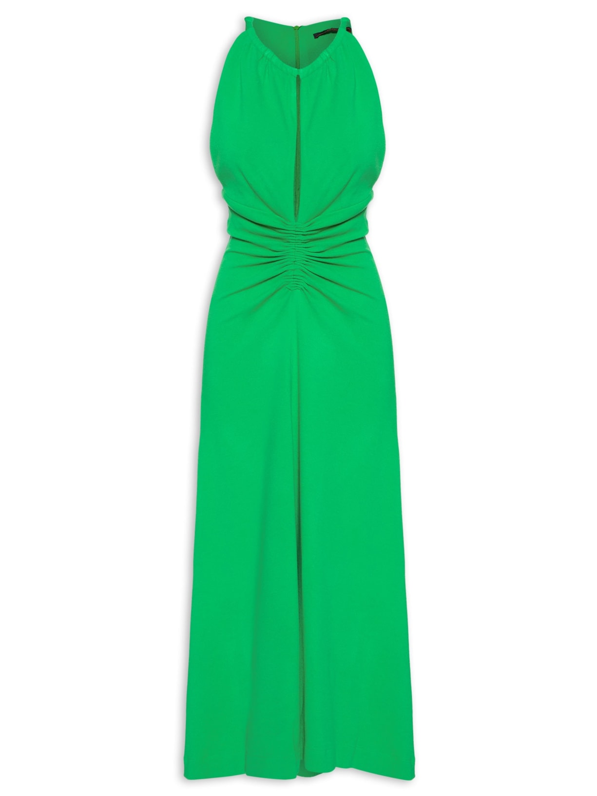 Vestido Midi Franzido Frente Sem Manga - Verde