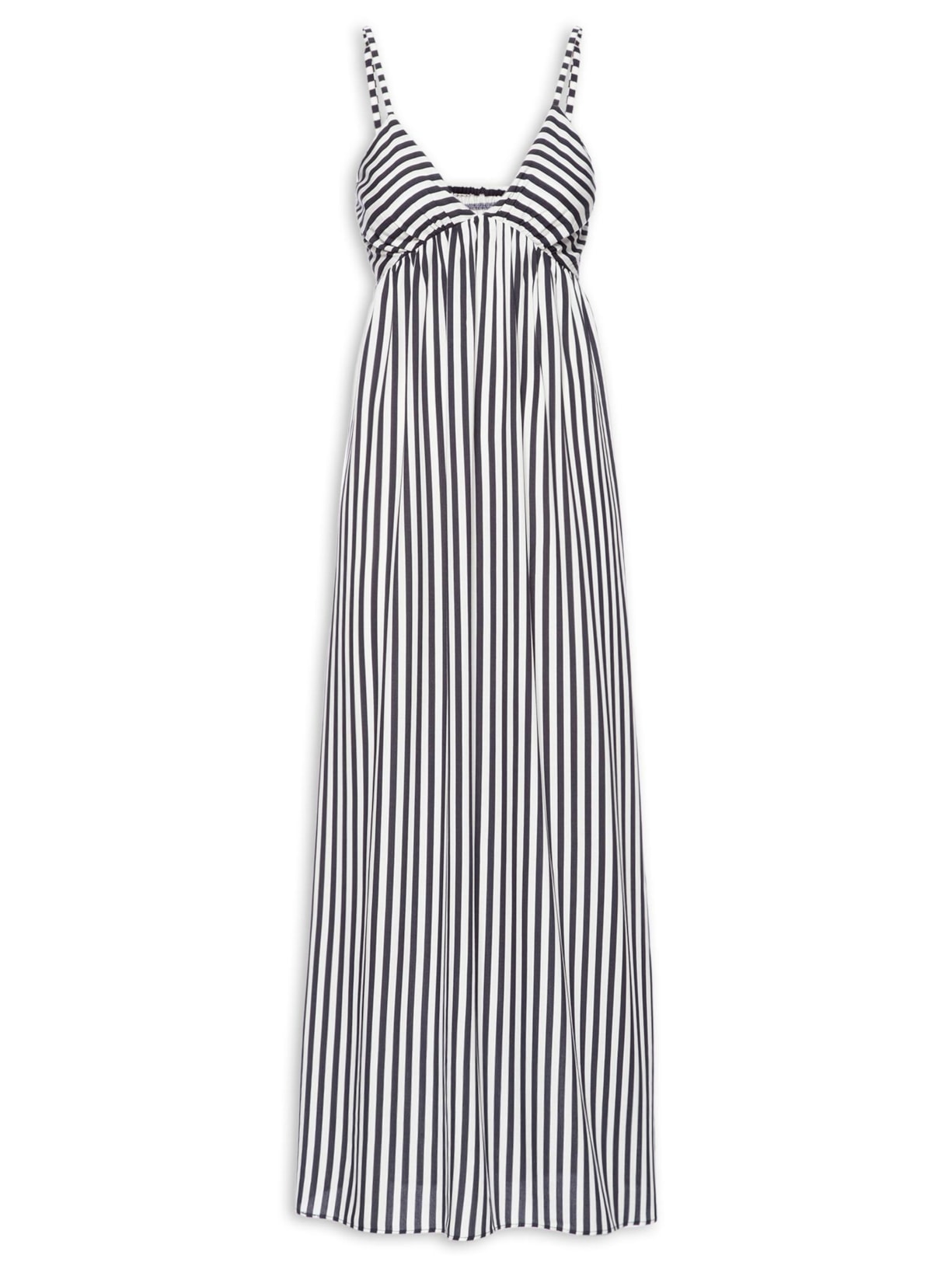 Vestido Midi Franzido Listrado Azul '2Essential