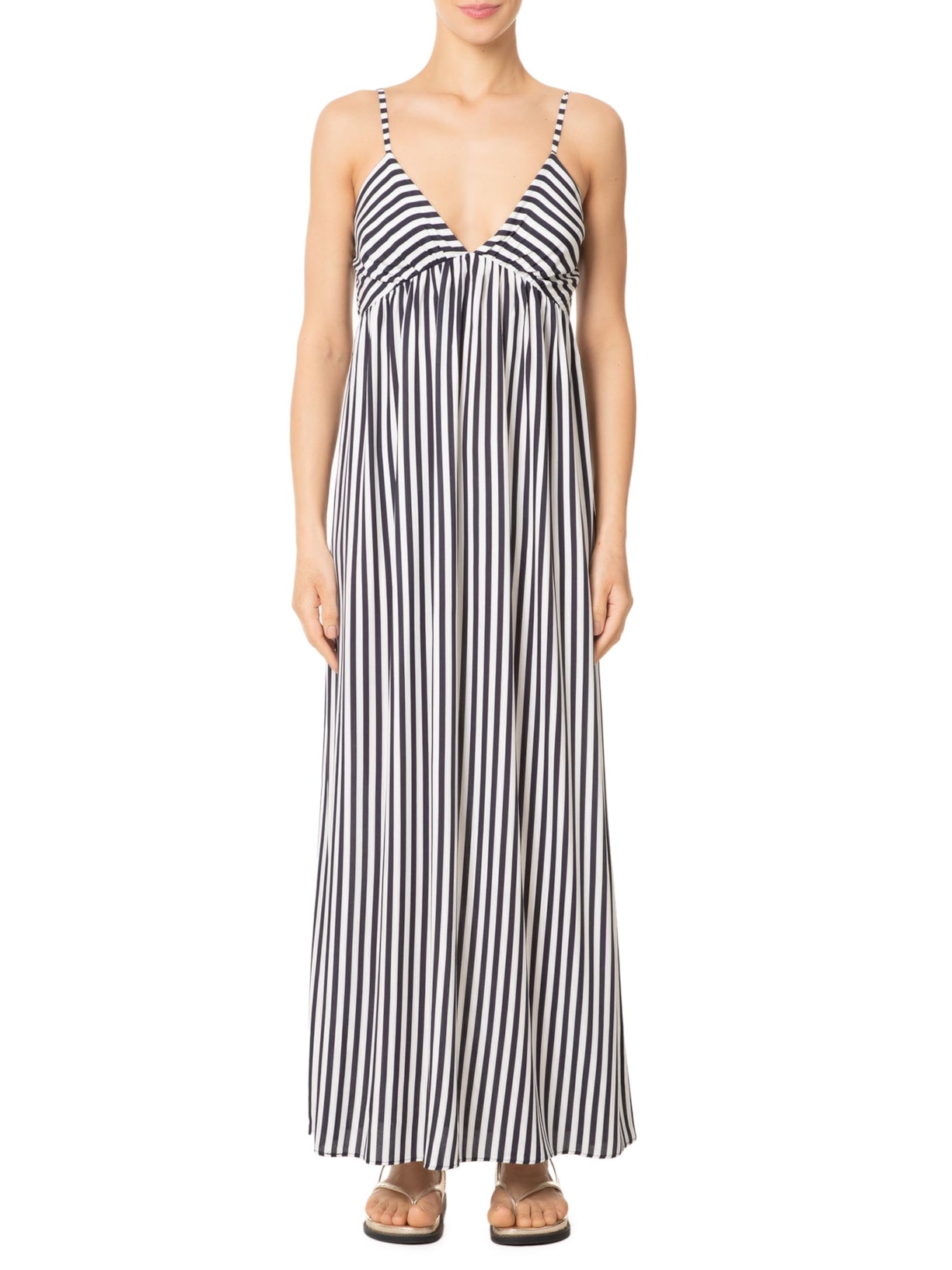 Vestido Midi Franzido Listrado Azul '2Essential