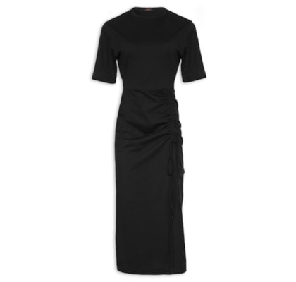 Vestido Midi Franzido - Preto