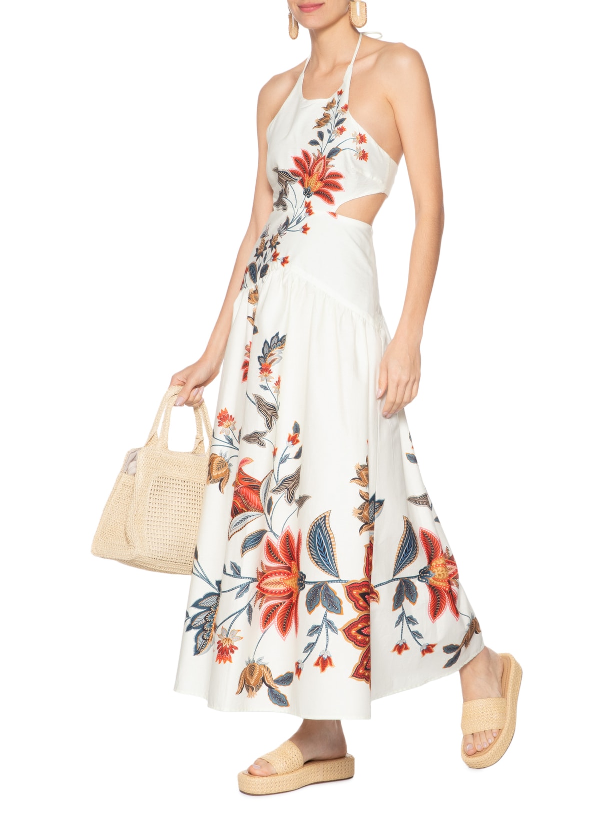 Vestido Midi Frente Única Bohoflor Bege Farm