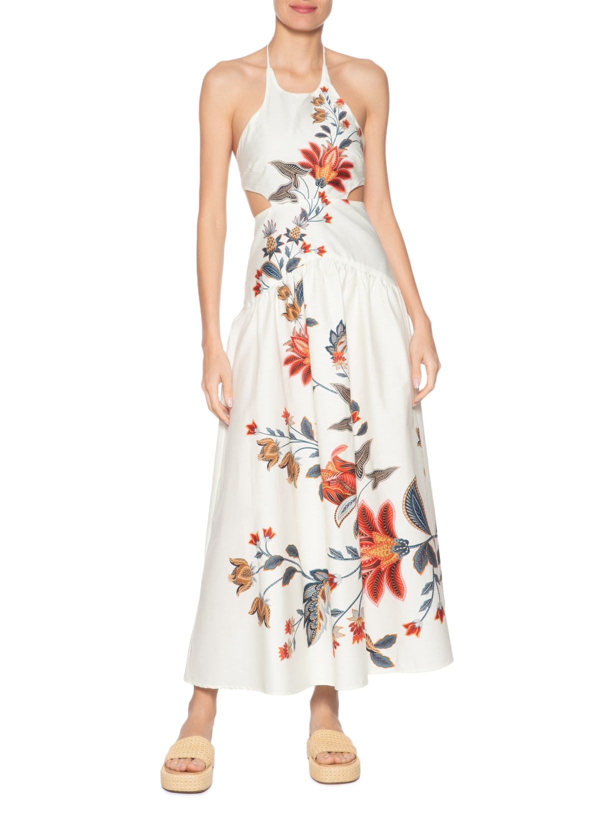 Vestido Midi Frente Única Bohoflor Bege Farm