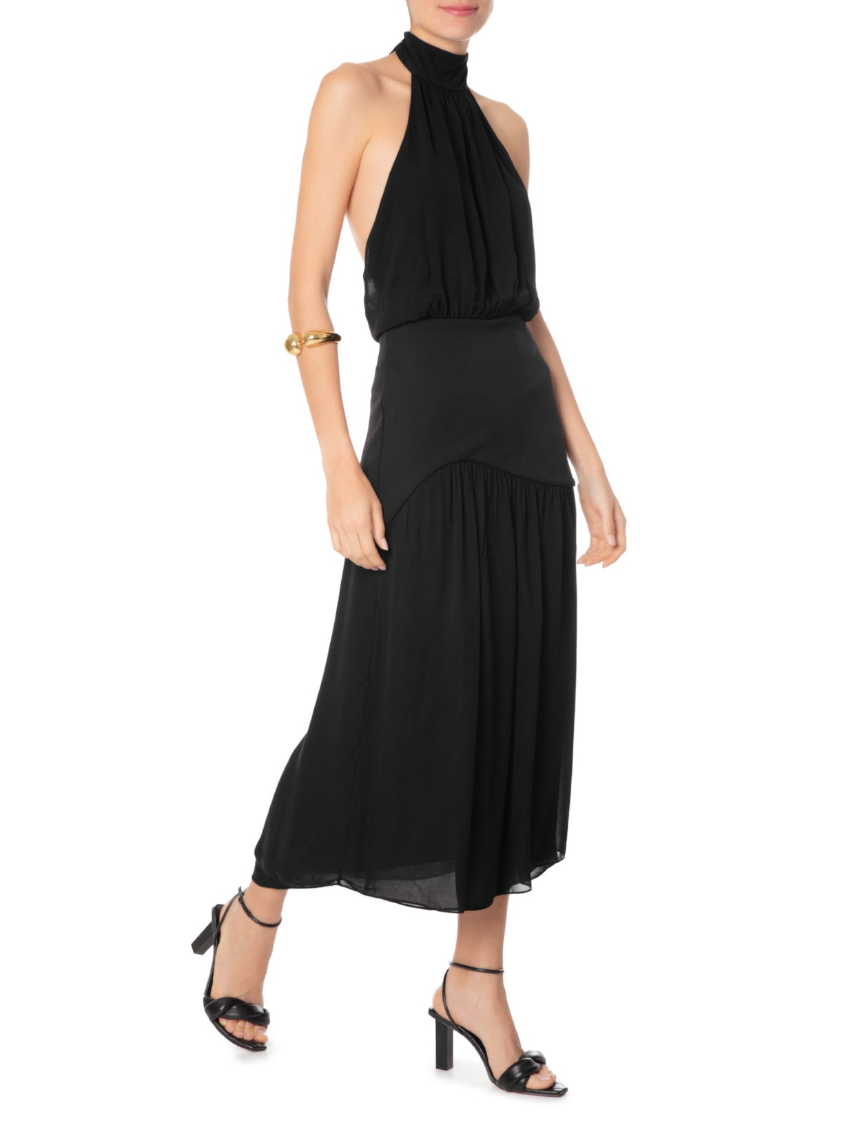 Vestido Midi Frente única Com Amarração Preto Animale