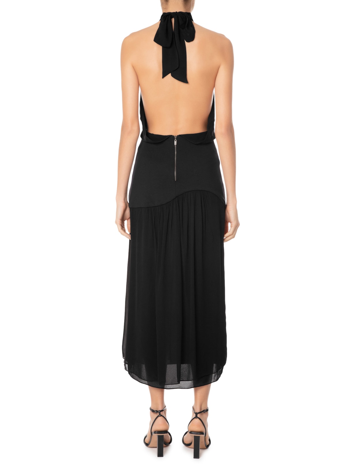 Vestido Midi Frente única Com Amarração Preto Animale