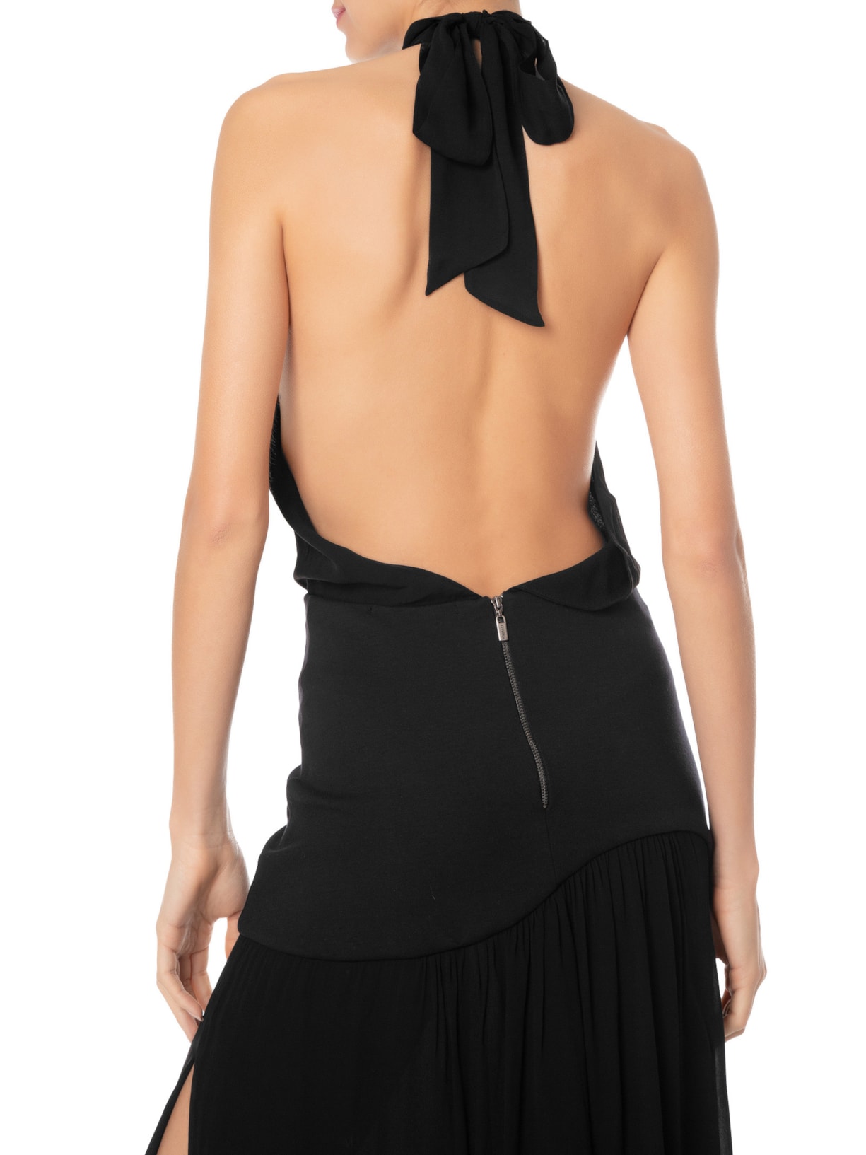 Vestido Midi Frente única Com Amarração Preto Animale