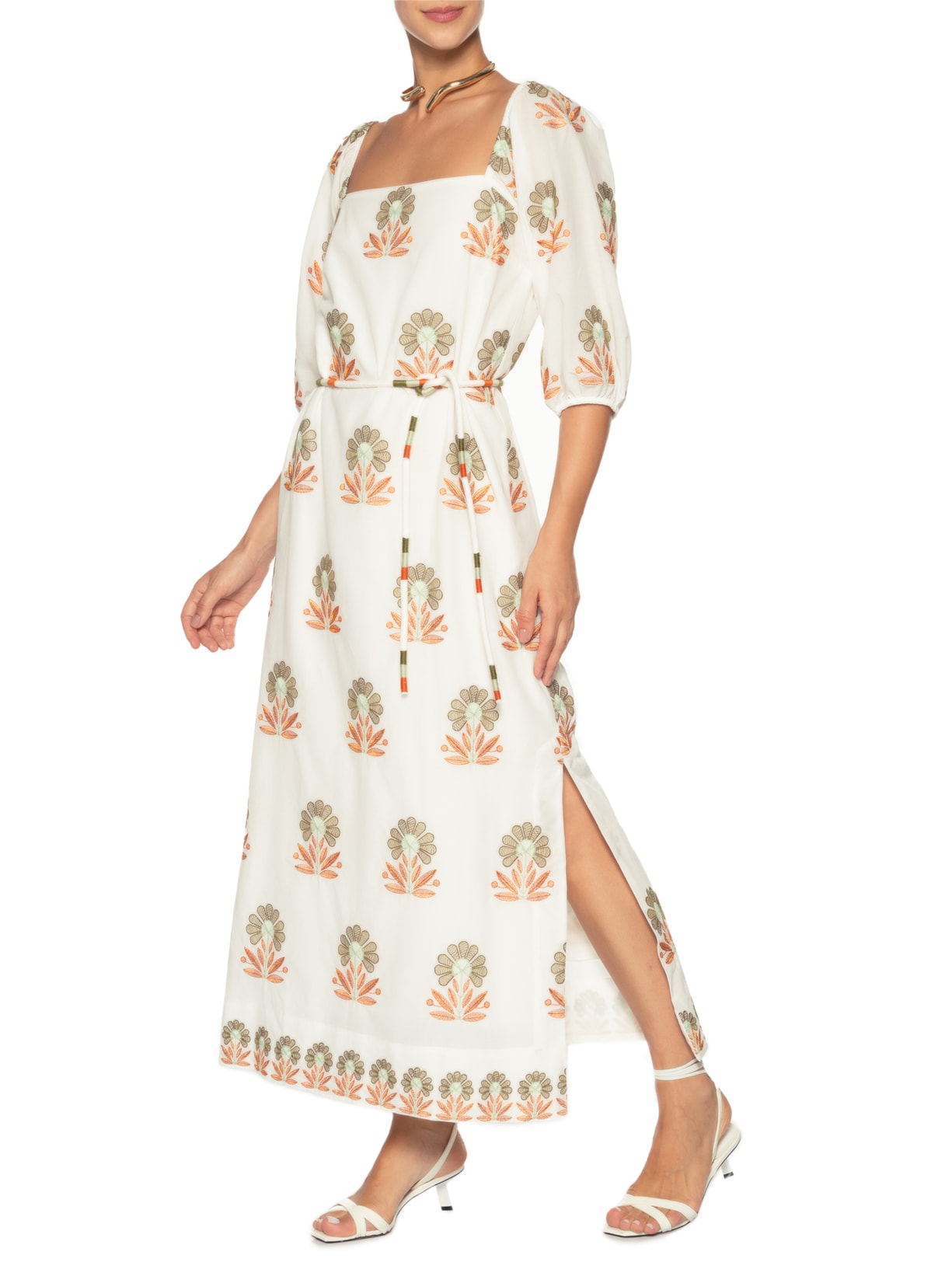 Vestido Midi Garden V26 Branco Mixed