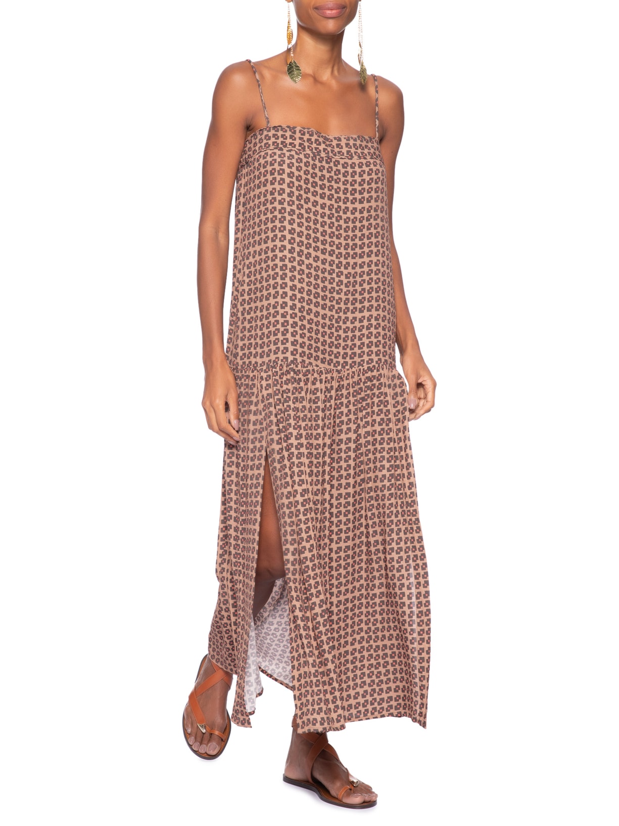 Vestido Midi Geo Flow Bronze Rosa Animale