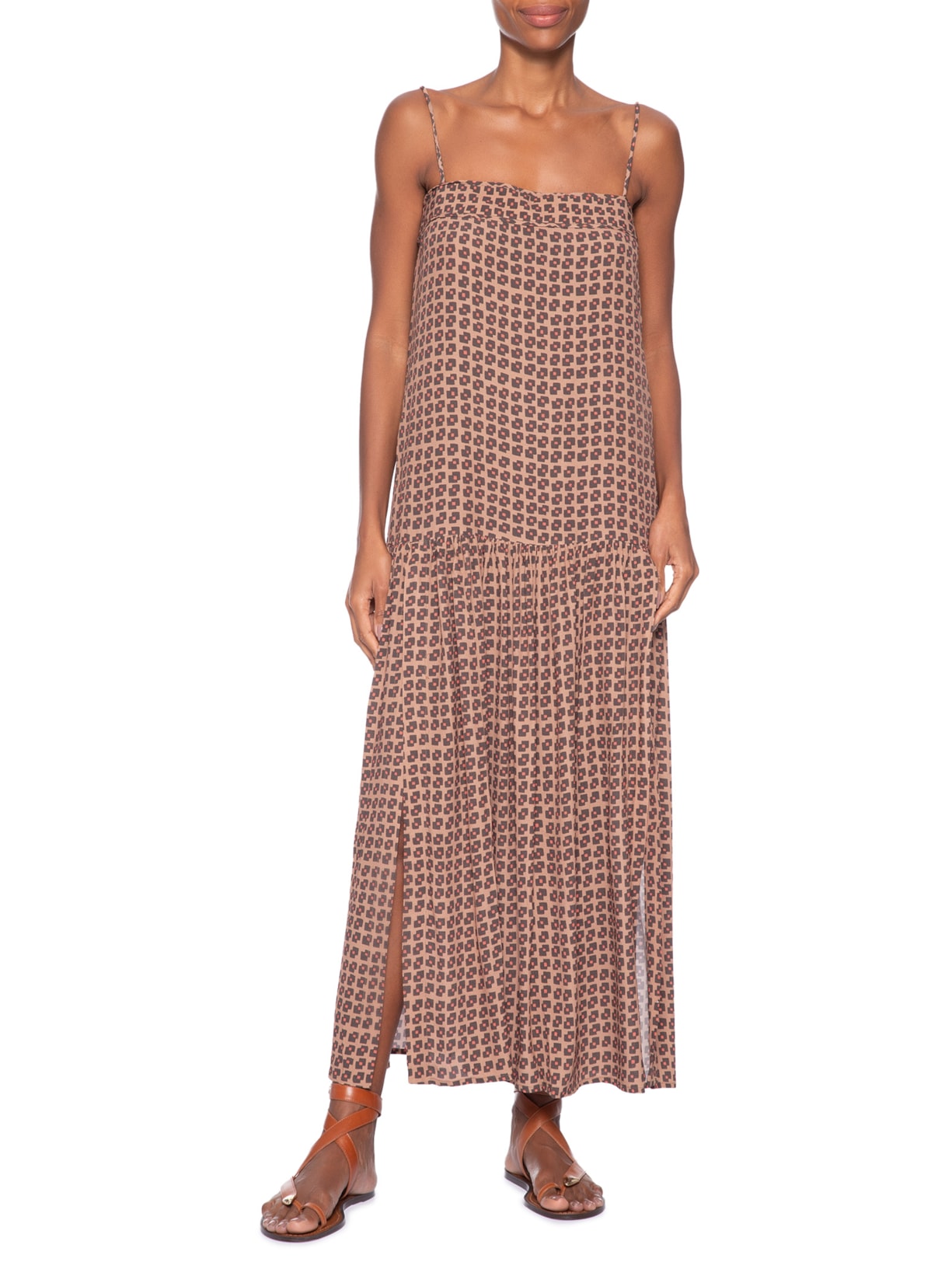 Vestido Midi Geo Flow Bronze Rosa Animale