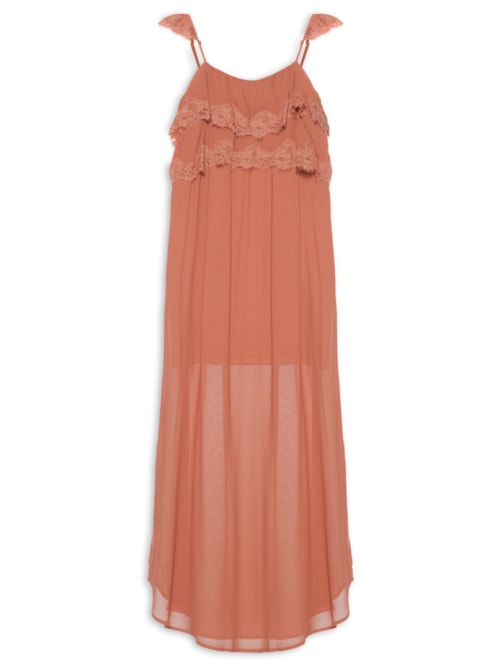 Vestido Midi Ggt Babado Renda - Rosa