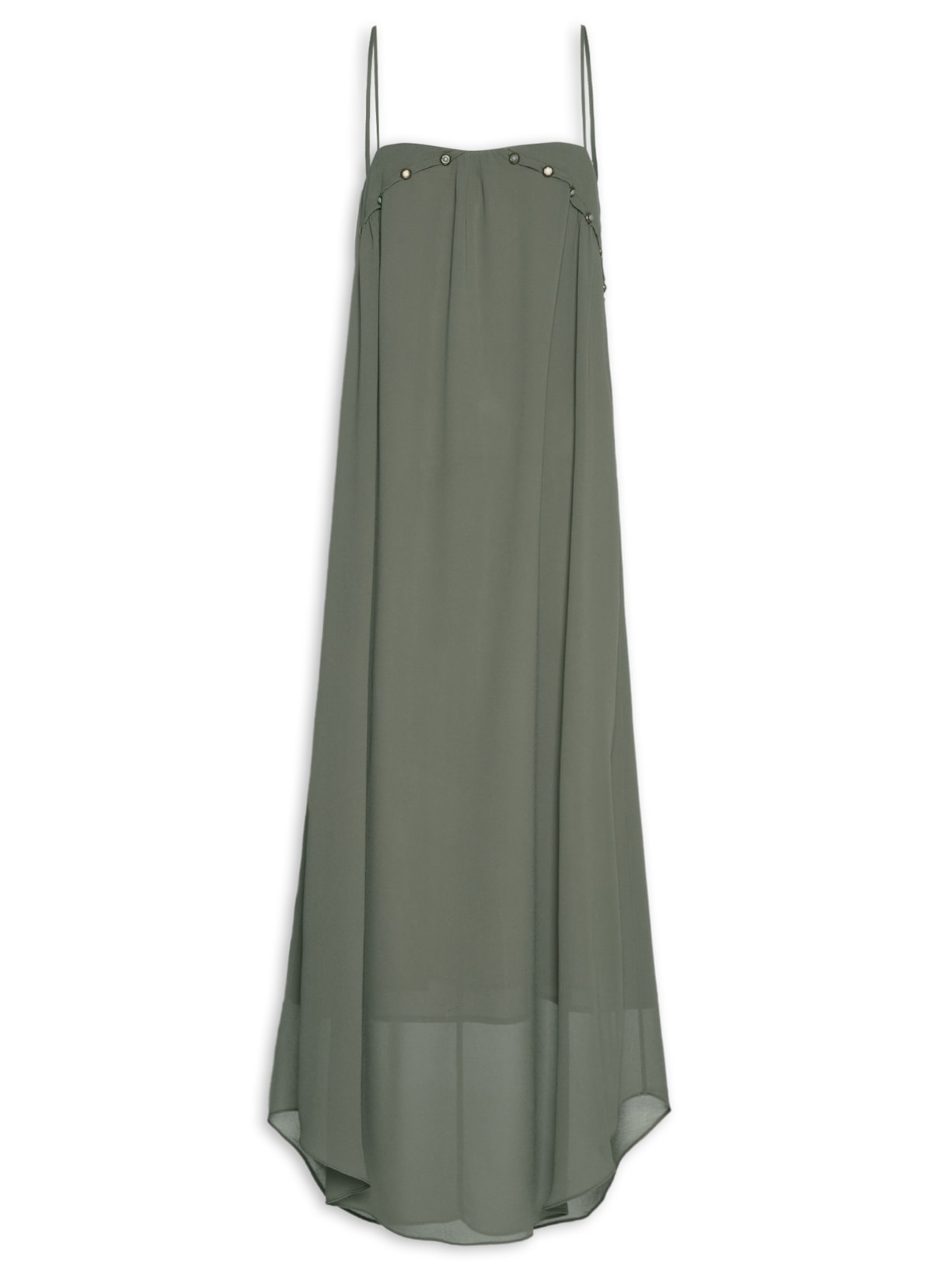 Vestido Midi Ggt Decote Metais - Cinza