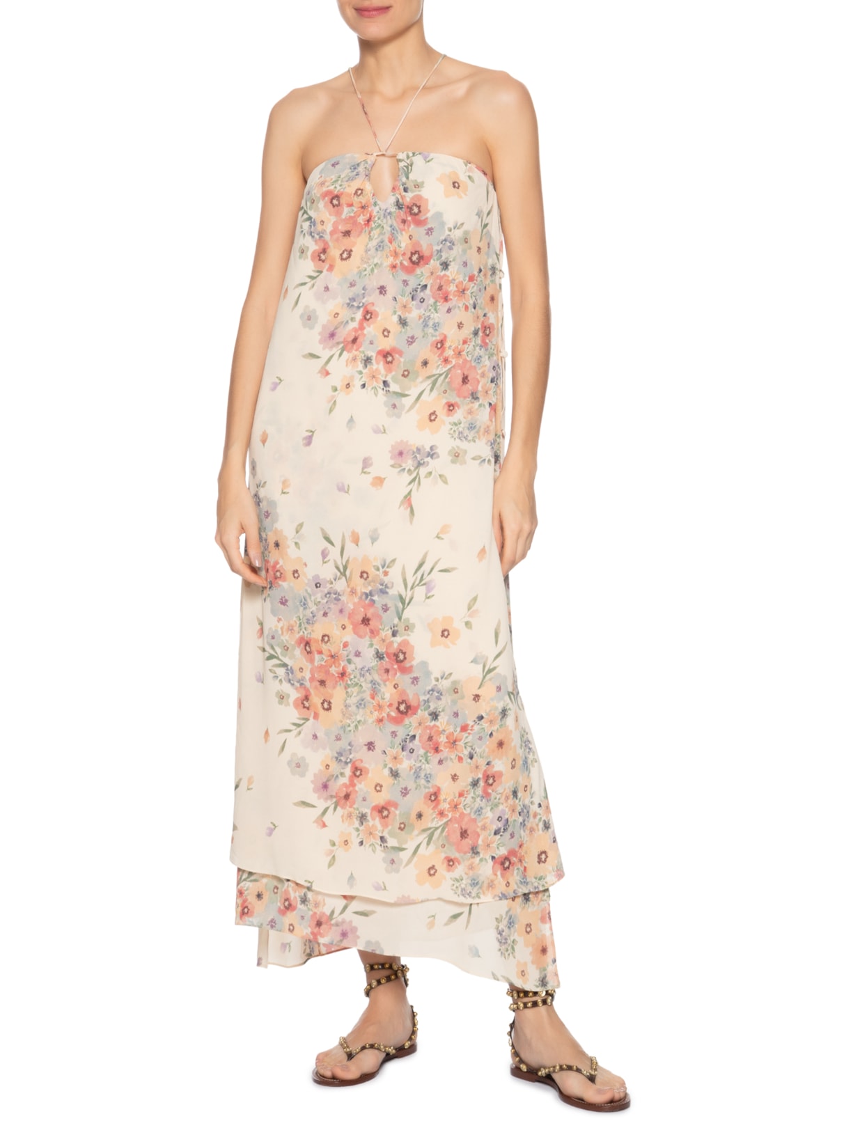 Vestido Midi Ggt Estampa Allure Bege Maria Filó