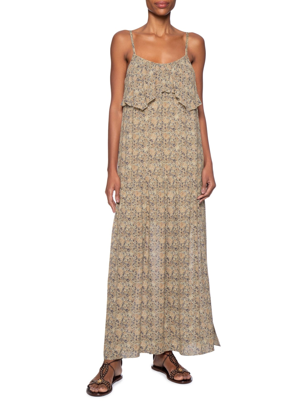 Vestido Midi Ggt Estampa Fable Bege Maria Filó