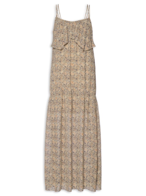 Vestido Midi Ggt Estampa Fable - Bege