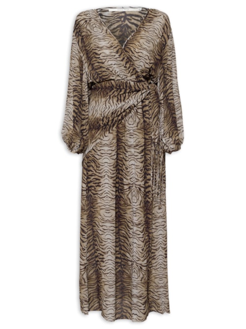 Vestido Midi GGT Estampa Felin - Marrom