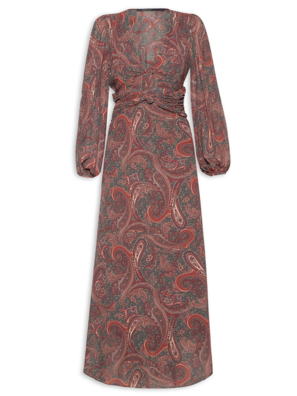 Vestido Midi Ggt Estampa Pashmina - Vermelho