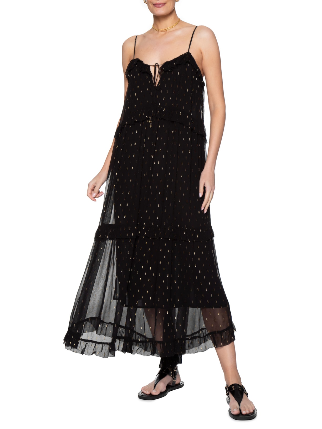 Vestido Midi GGT Lurex Preto Maria Filó