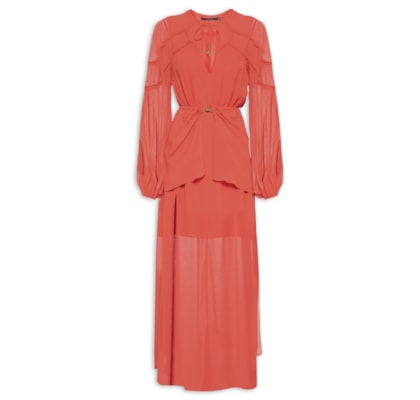 Vestido Midi Ggt Recortes Franzidos - Vermelho