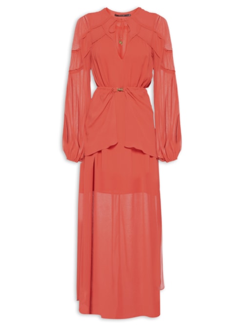 Vestido Midi Ggt Recortes Franzidos - Vermelho