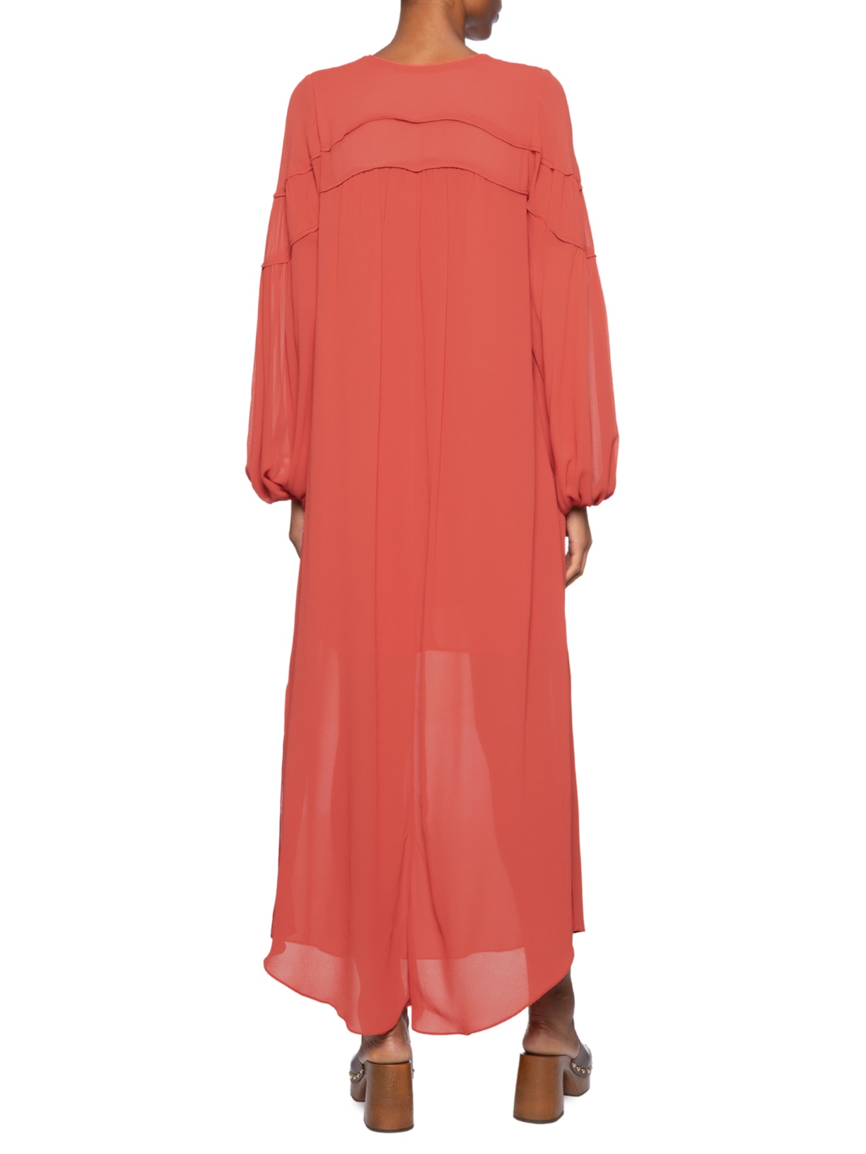 Vestido Midi Ggt Recortes Franzidos Vermelho Maria Filó