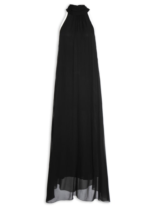 Vestido Midi Gola Alta Bicolor – Preto