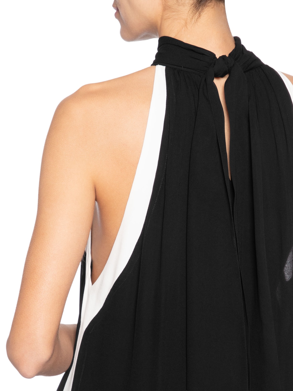 Vestido Midi Gola Alta Bicolor Preto Animale