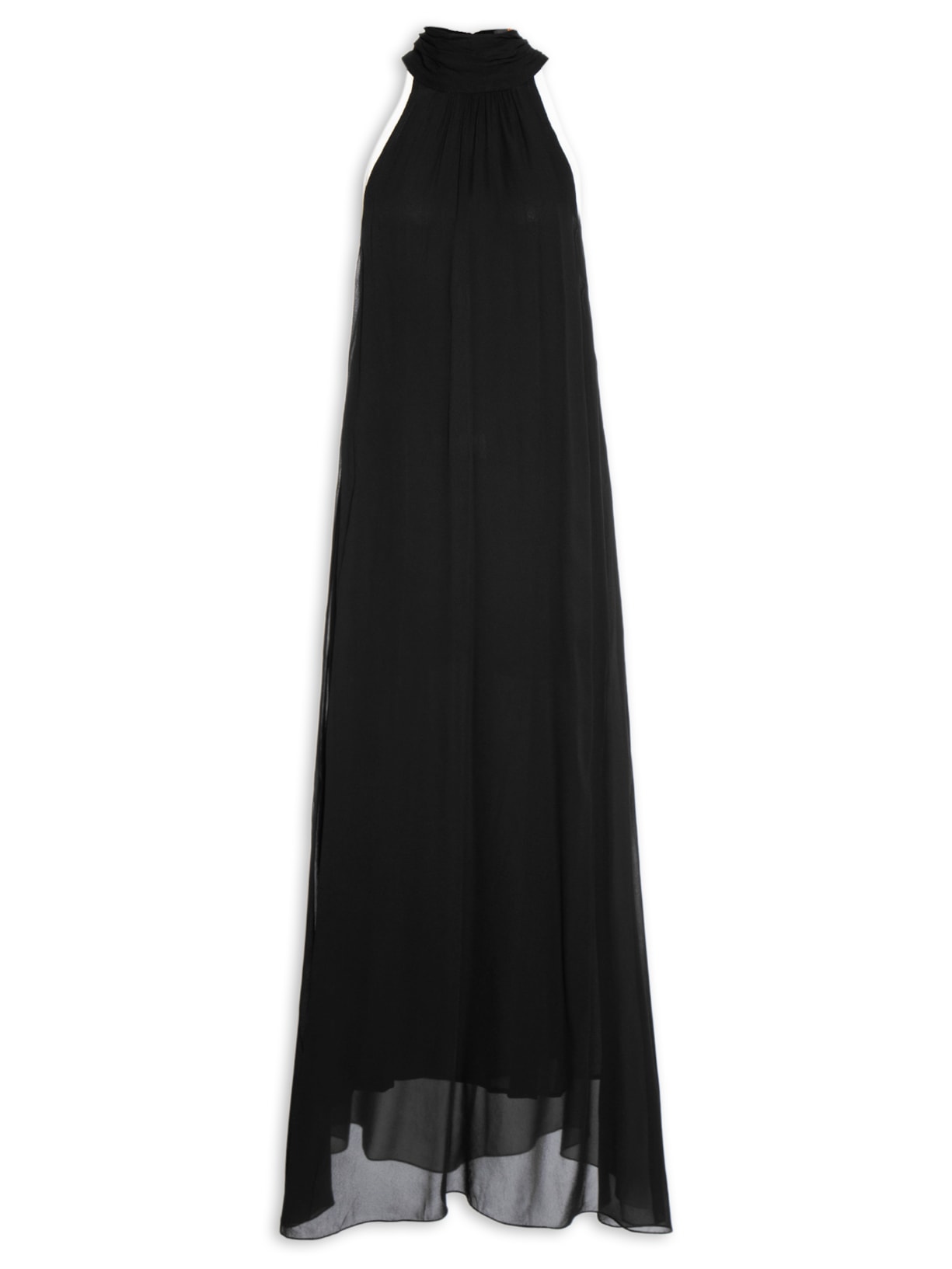 Vestido Midi Gola Alta Bicolor – Preto Animale