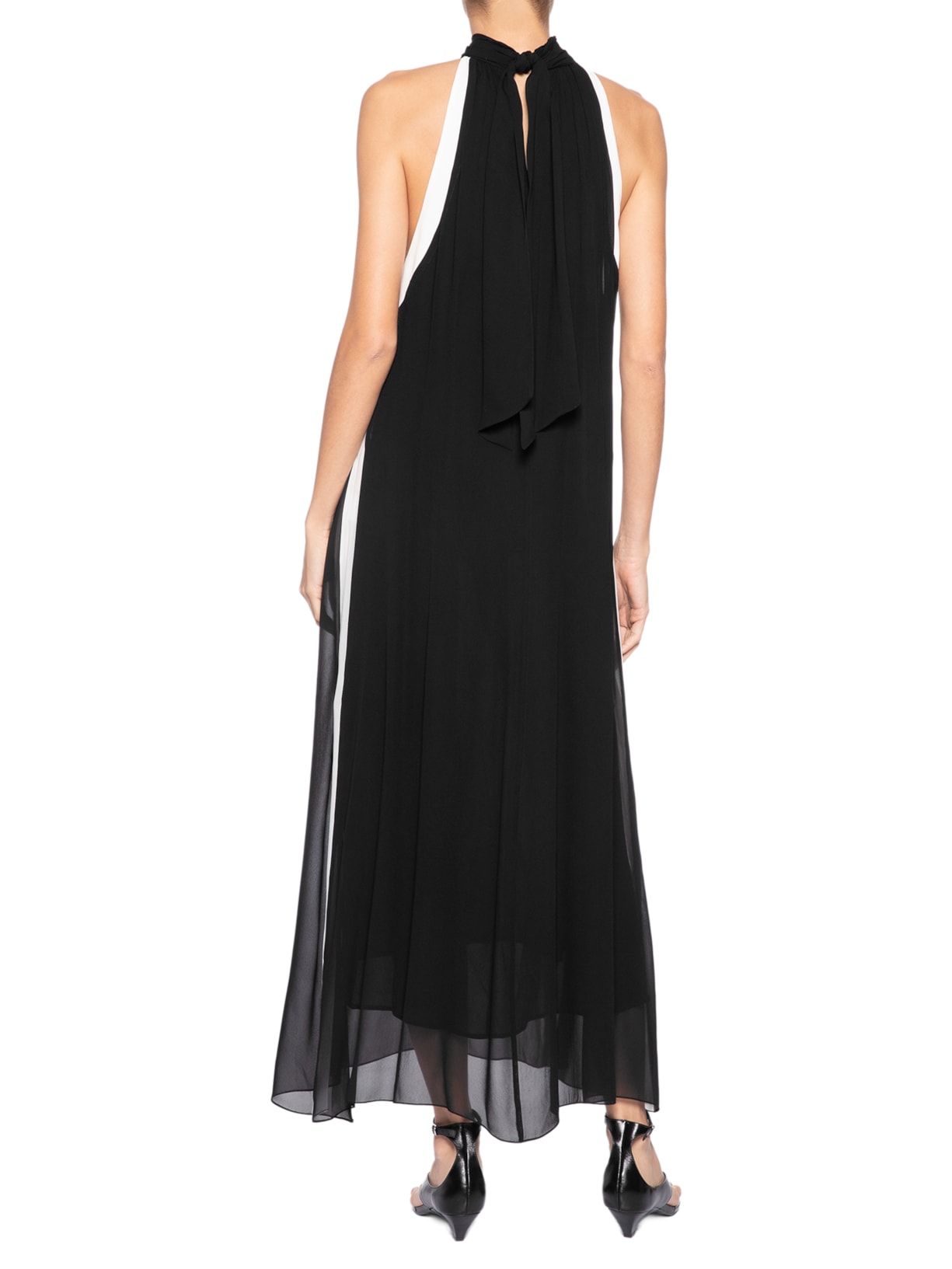 Vestido Midi Gola Alta Bicolor – Preto Animale