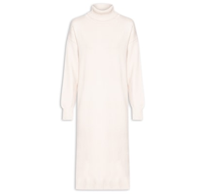 Vestido Midi Gola Alta em Tricot - Bege
