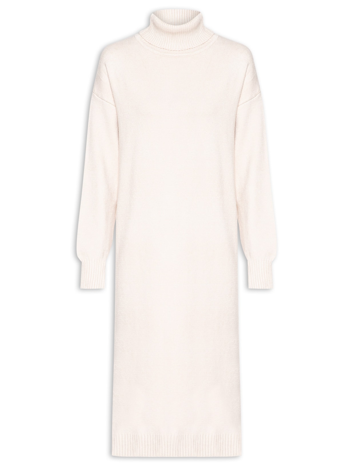 Vestido Midi Gola Alta em Tricot - Bege