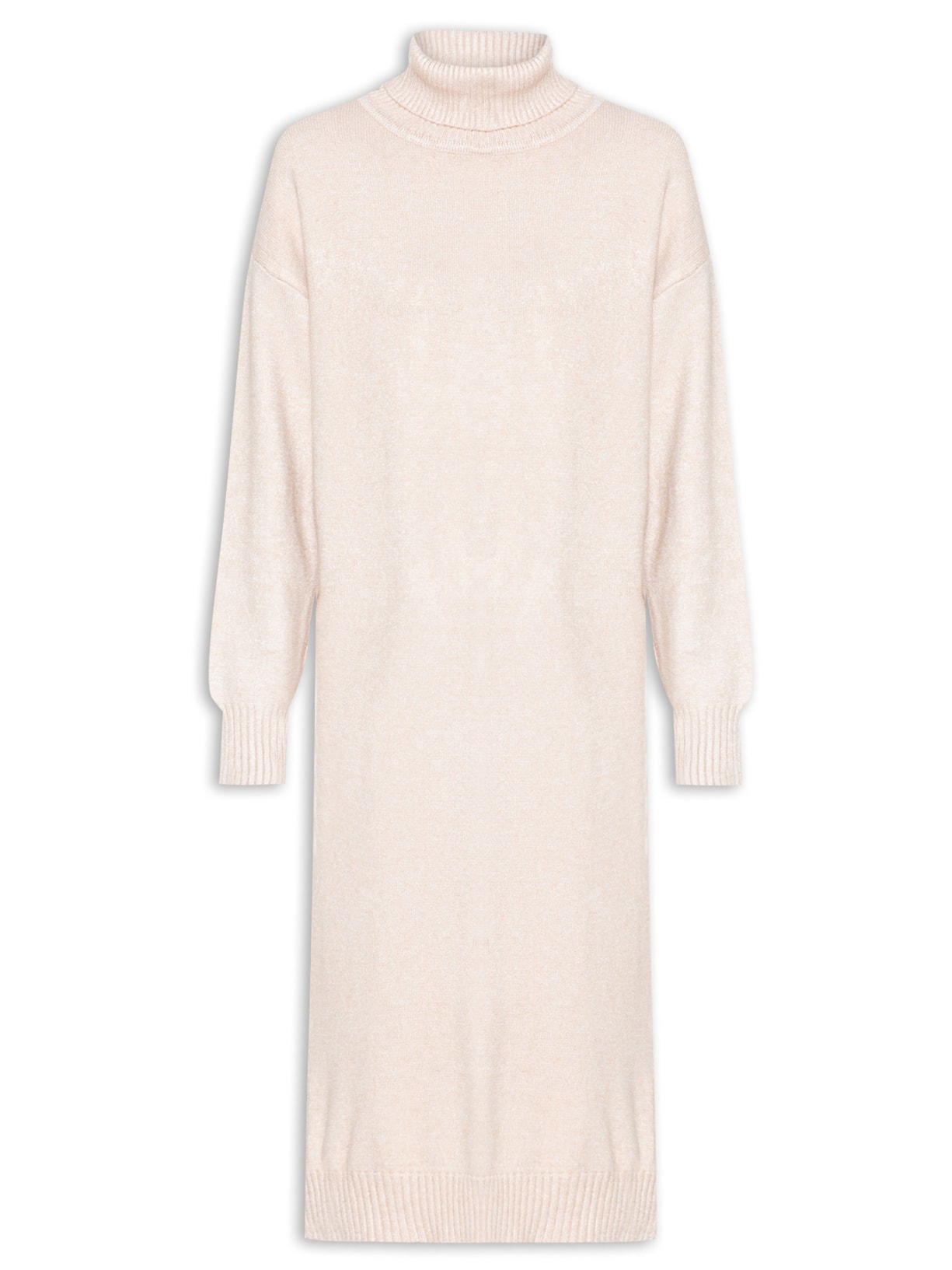 Vestido Midi Gola Alta em Tricot - Bege