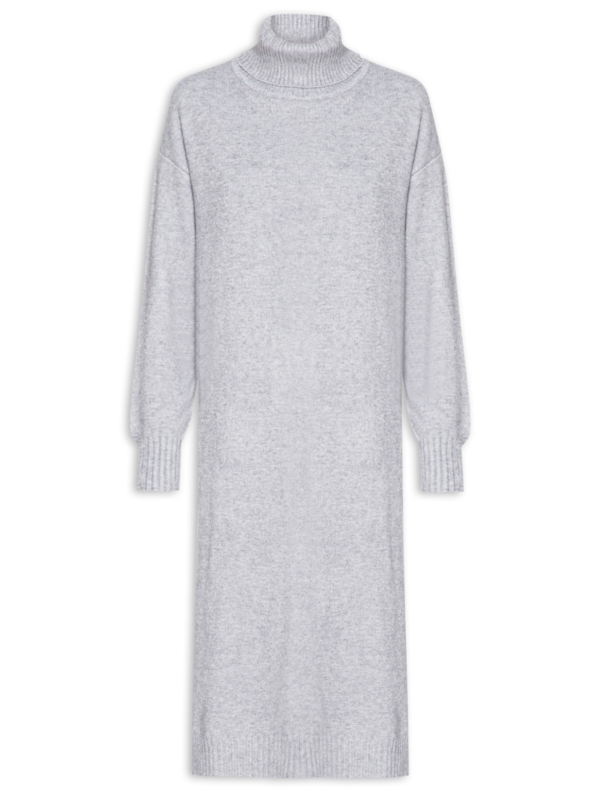 Vestido Midi Gola Alta em Tricot - Cinza