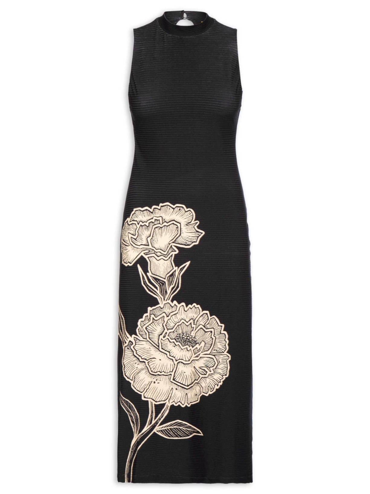 Vestido Midi Gola Alta Jardim de Cordel – Preto
