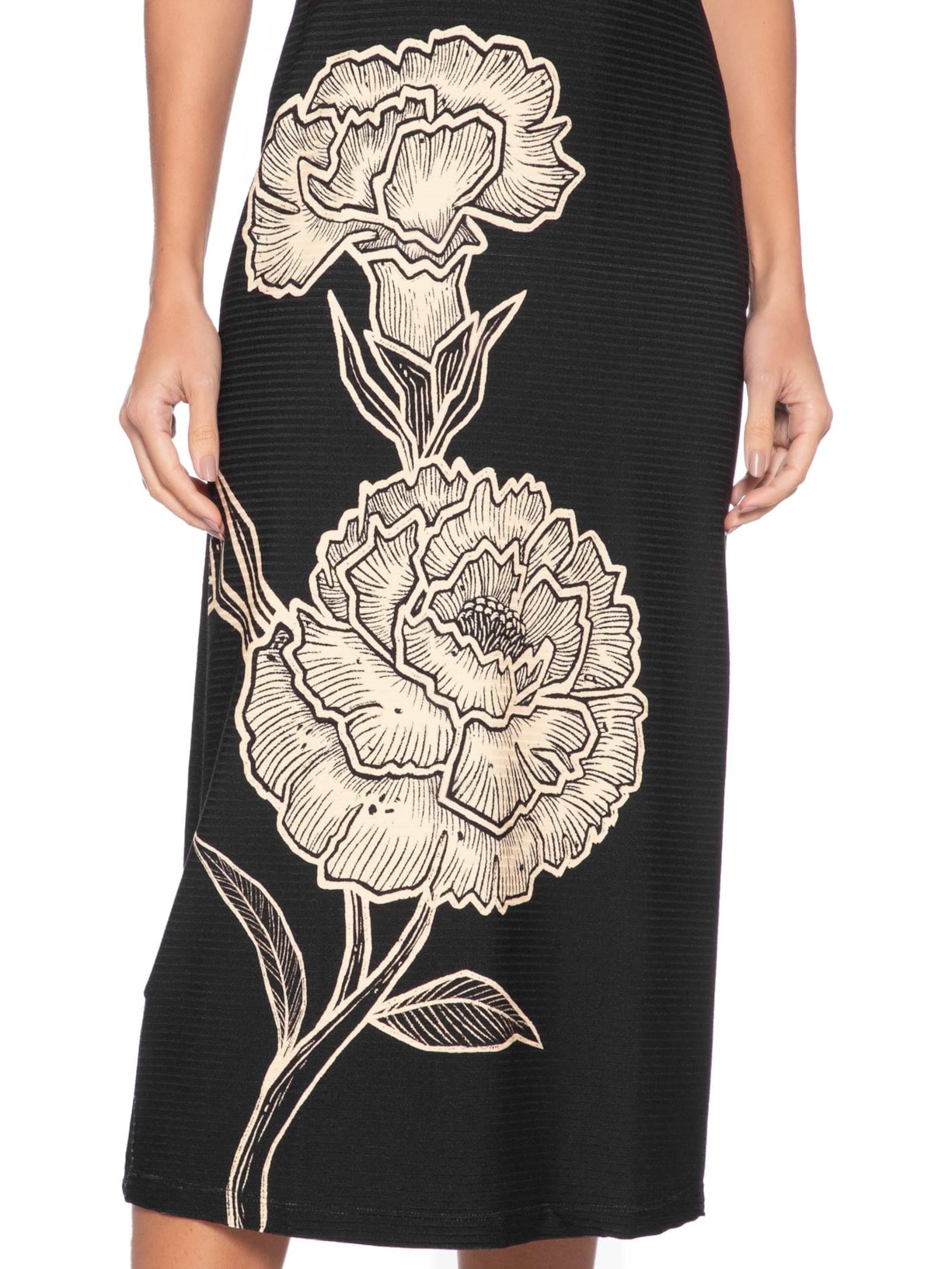 Vestido Midi Gola Alta Jardim de Cordel – Preto Farm
