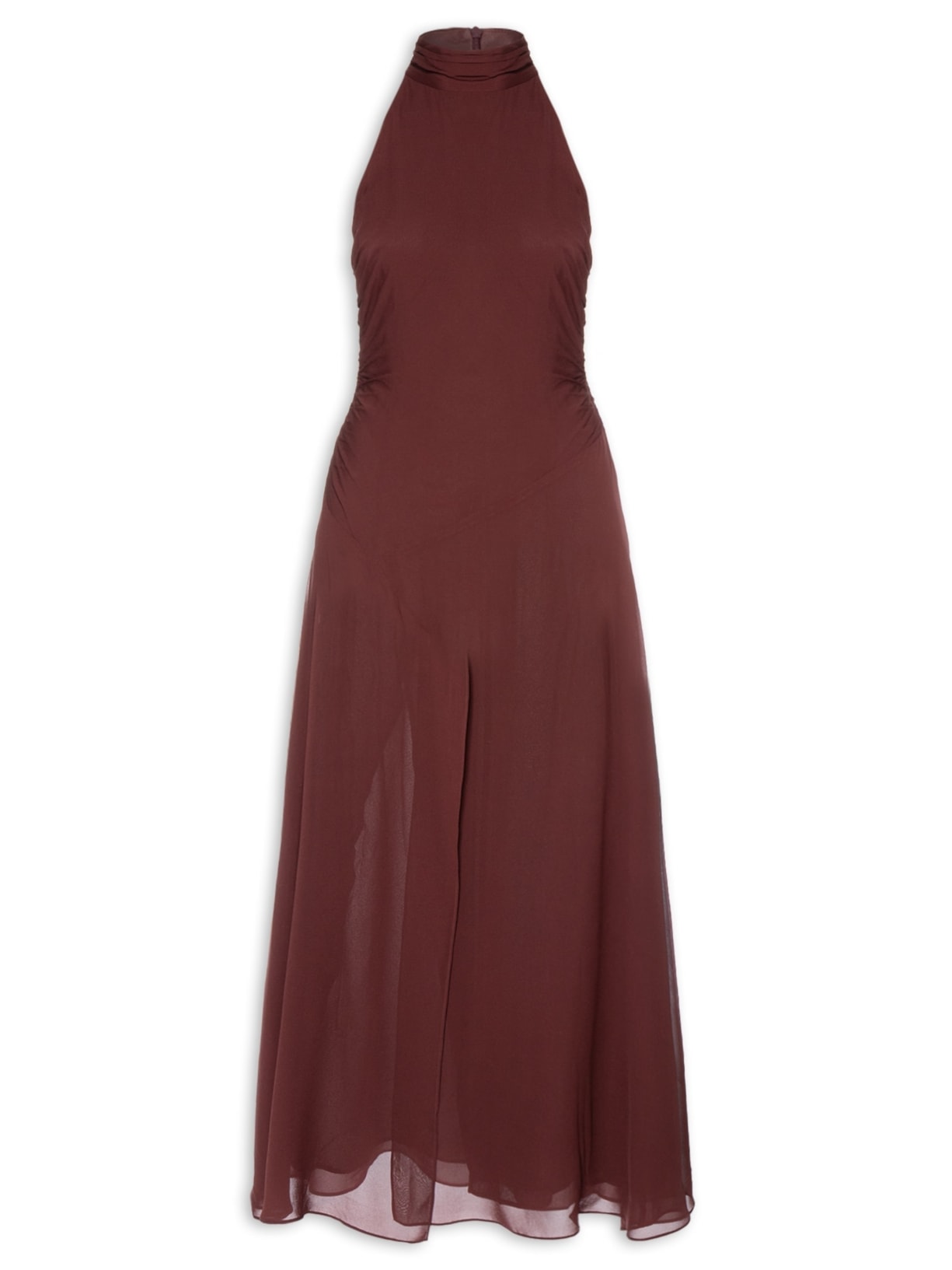 Vestido Midi Gola Alta - Marrom