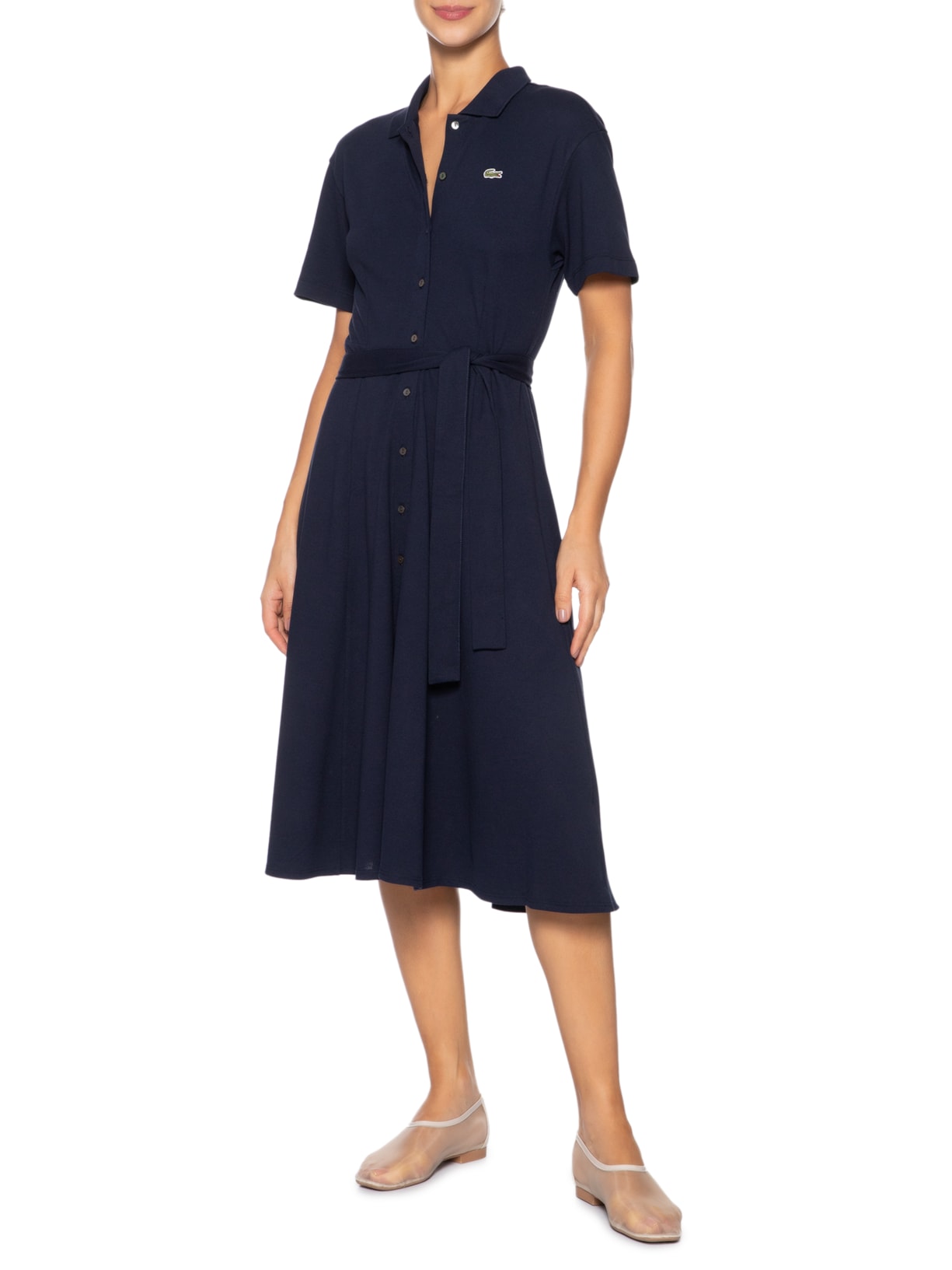 Vestido Midi Gola Polo Azul Lacoste