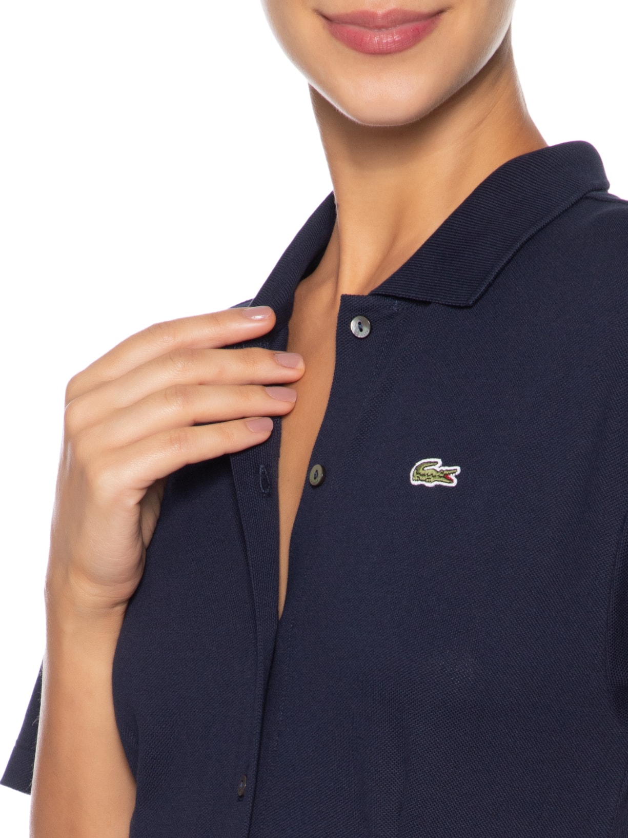 Vestido Midi Gola Polo Azul Lacoste