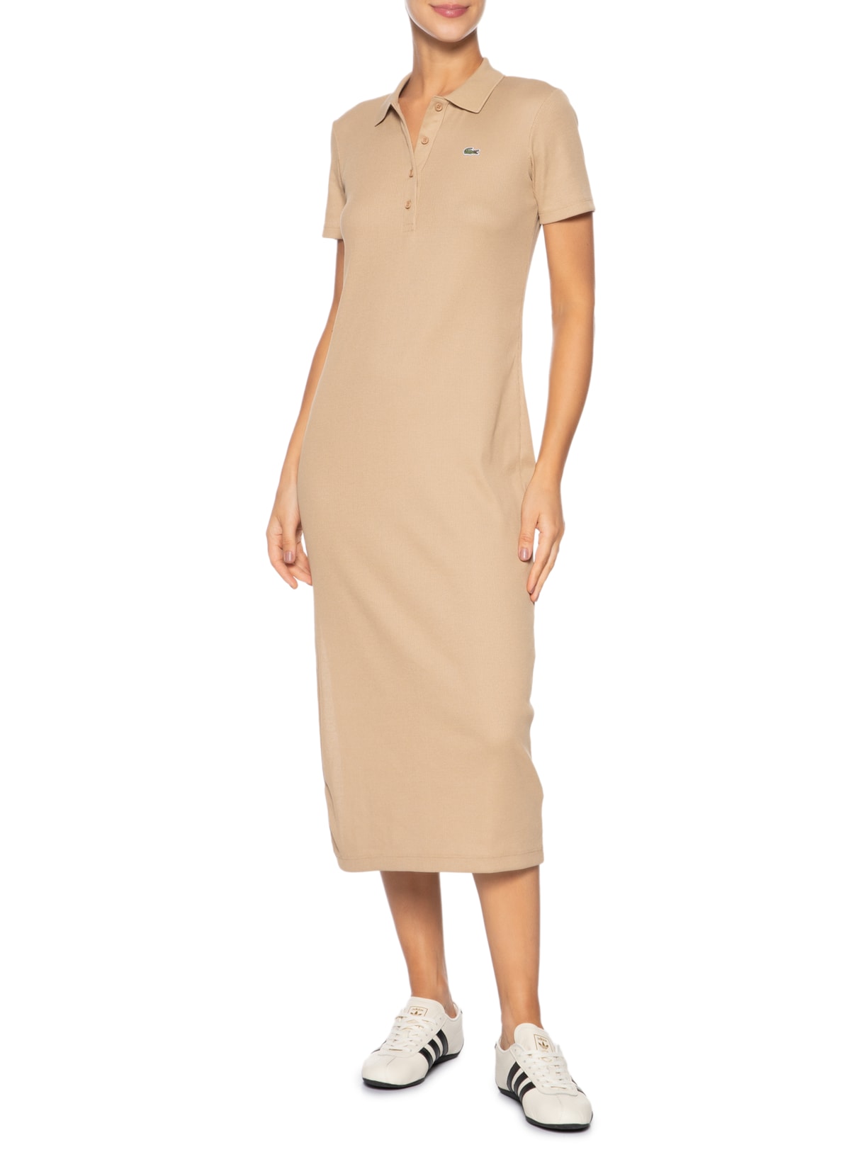 Vestido Midi Gola Polo Bege Lacoste