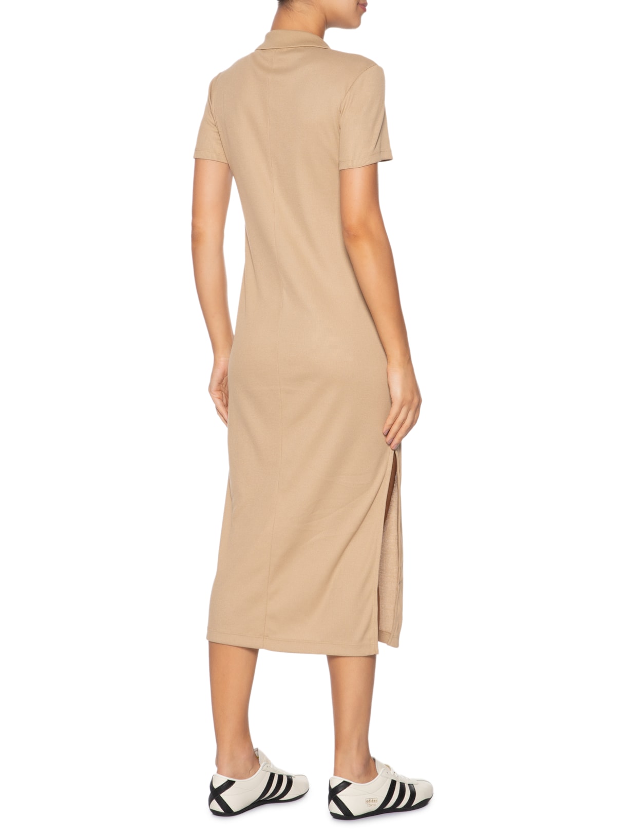 Vestido Midi Gola Polo Bege Lacoste