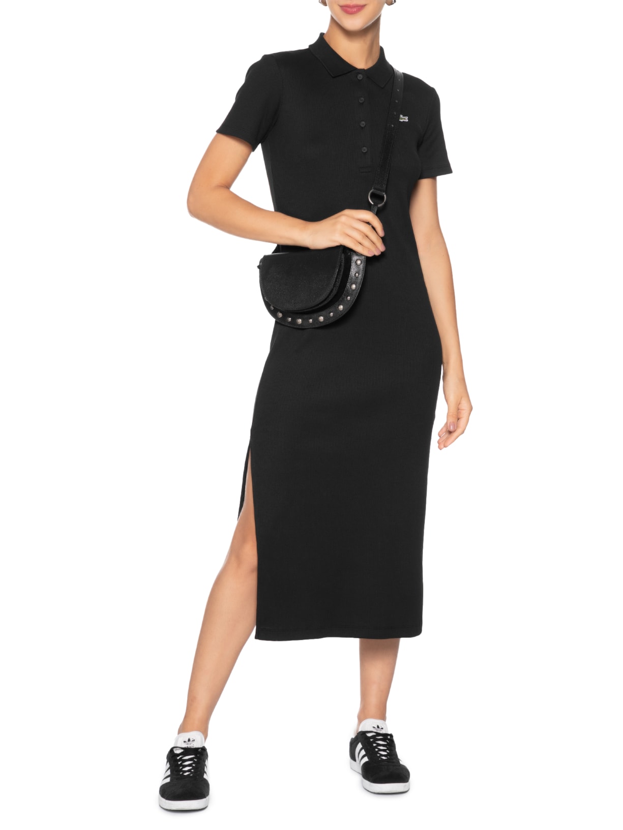 Lacoste Vestido Midi Gola Polo Preto - Main Image