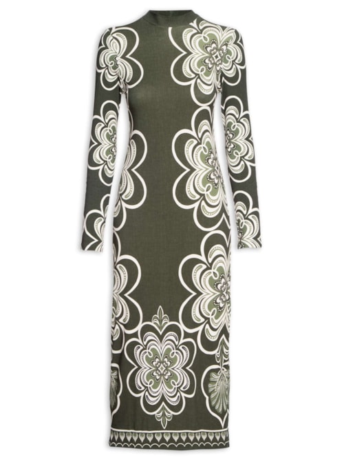 Vestido Midi Gráfico Místico - Verde