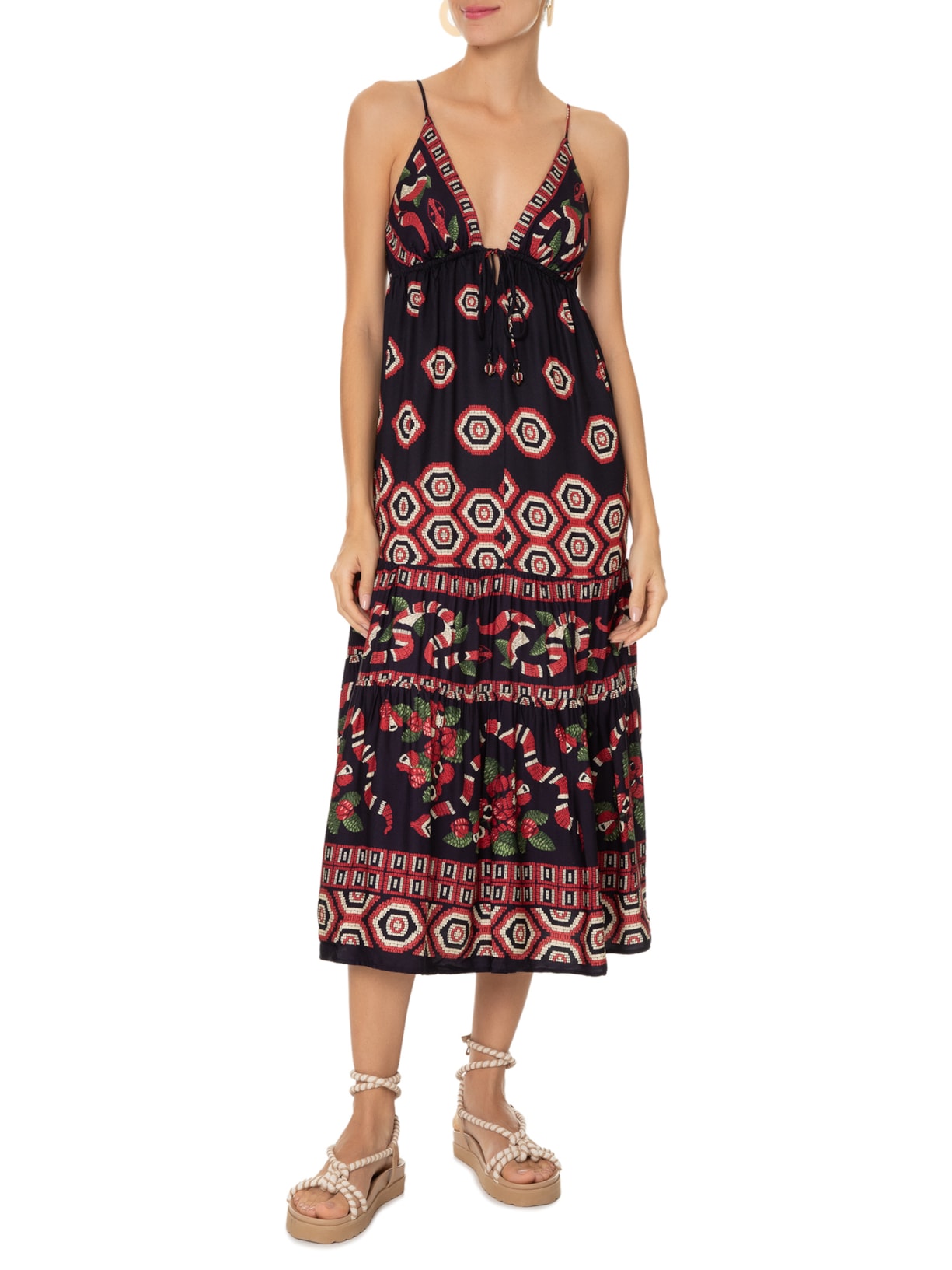 Vestido Midi Guaraná Coral Preto Farm