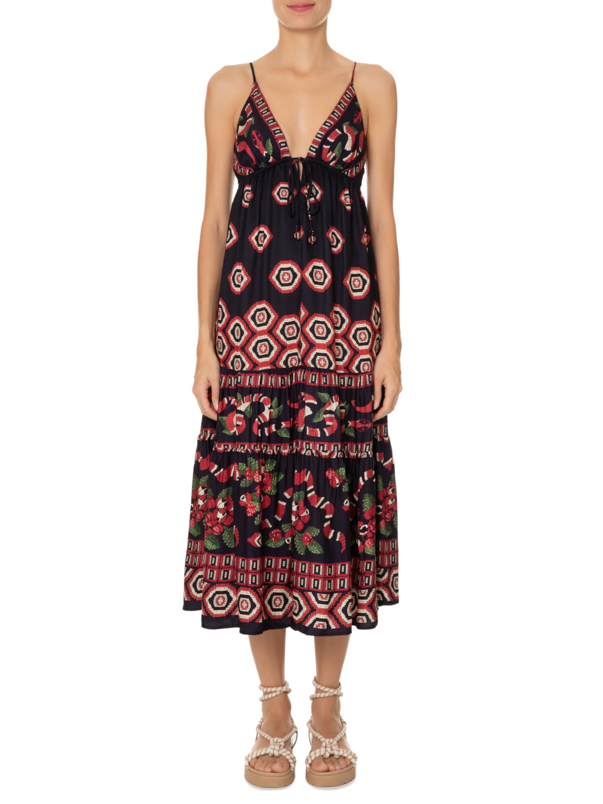 Vestido Midi Guaraná Coral Preto Farm