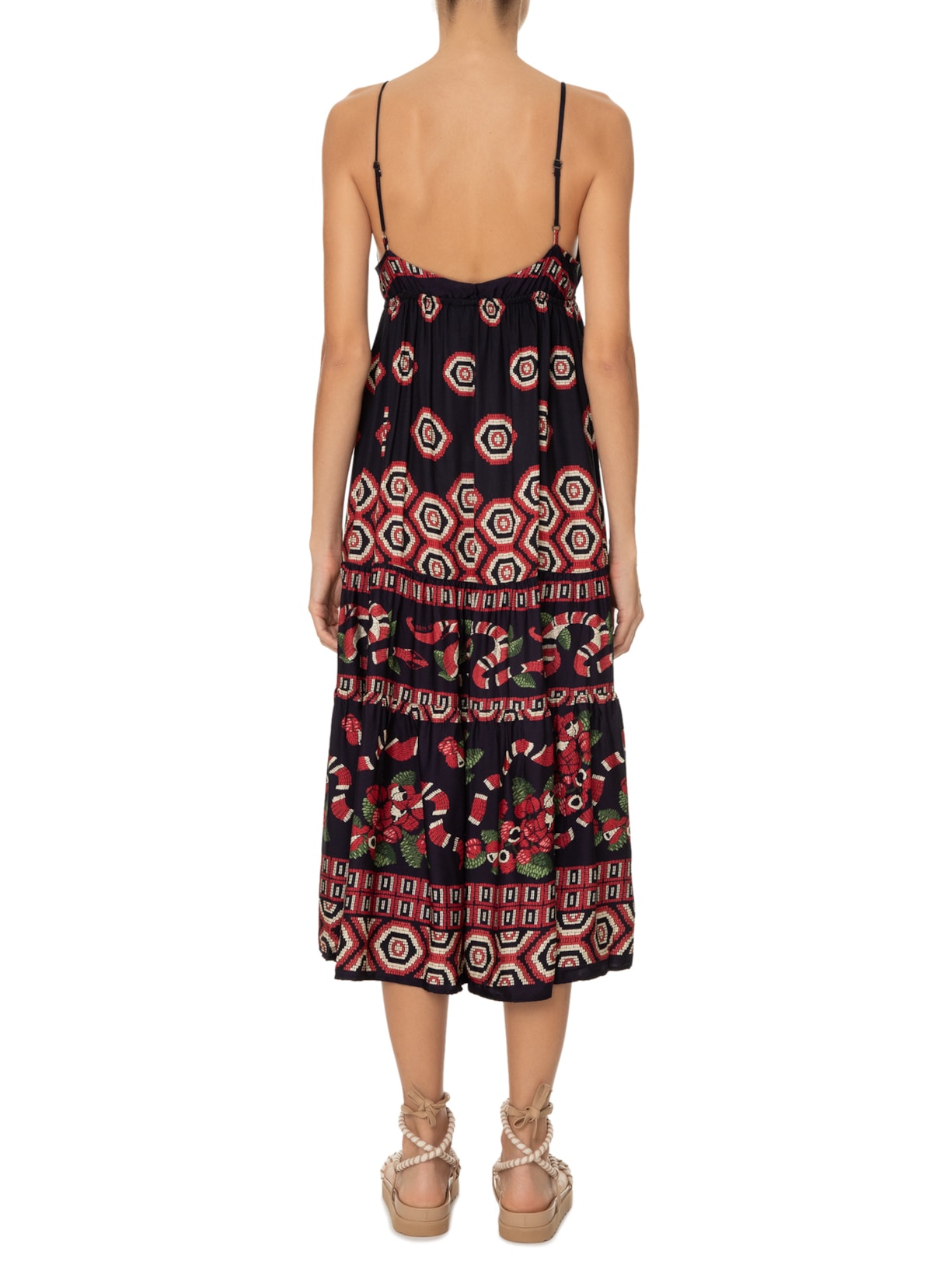 Vestido Midi Guaraná Coral Preto Farm