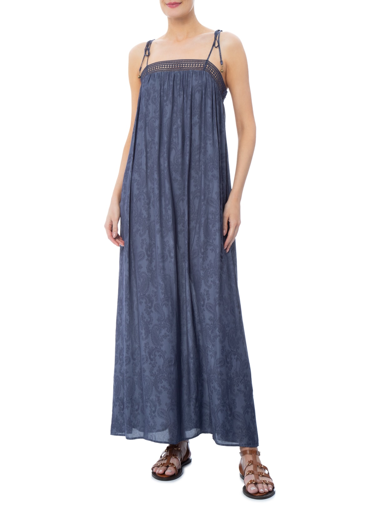 Vestido Midi Jacquard Cachemiere Azul Maria Filó