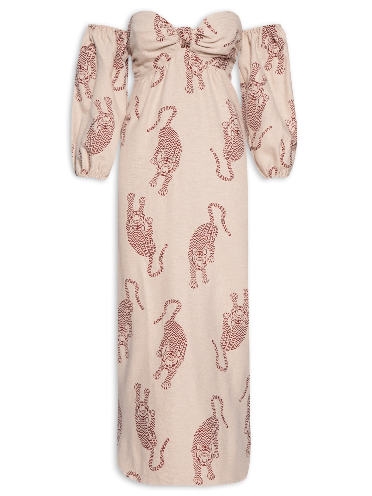 Vestido Midi Jacquard Miragem - Bege