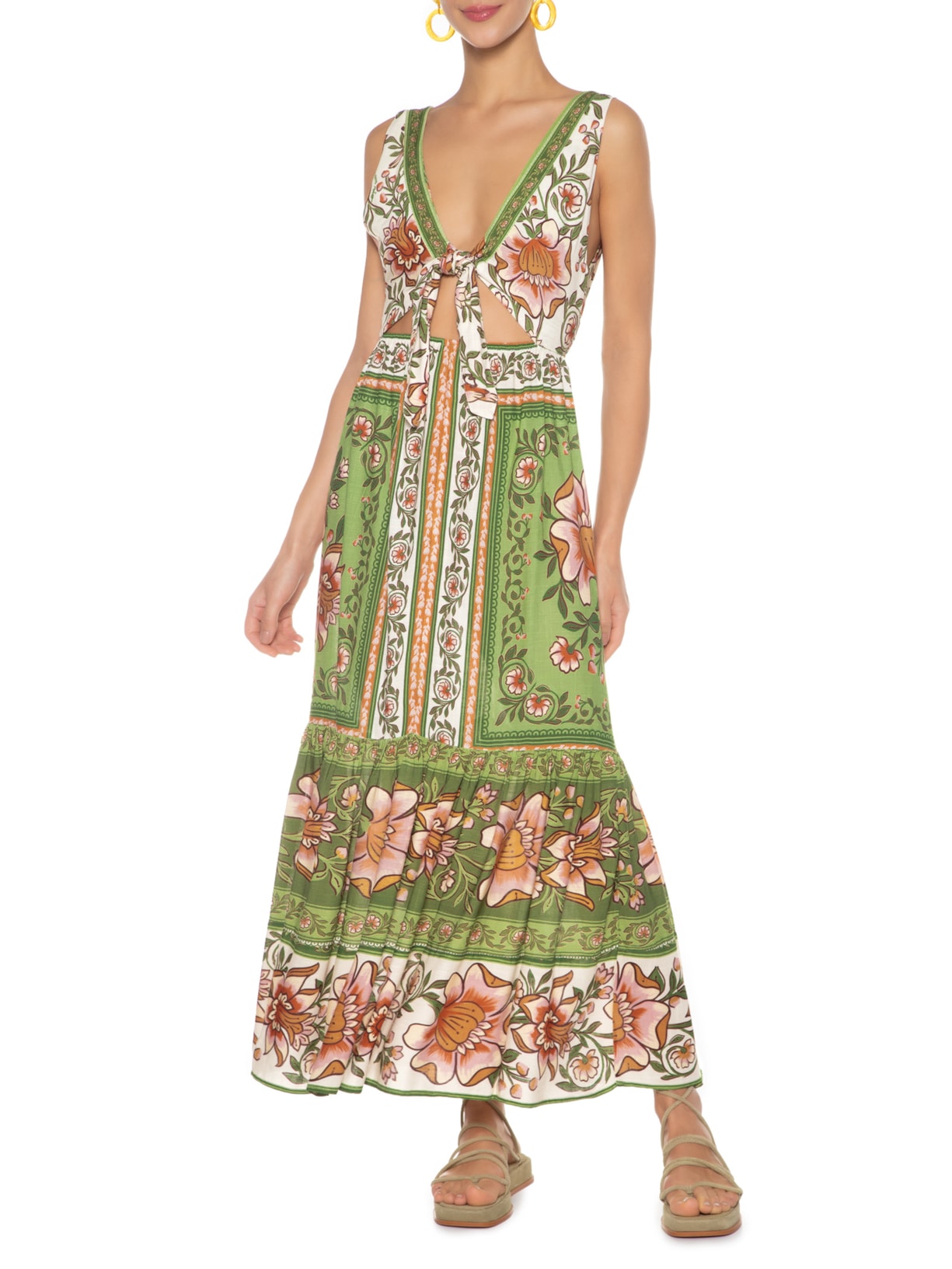 Vestido Midi Jardim Boho Ri Verde Farm