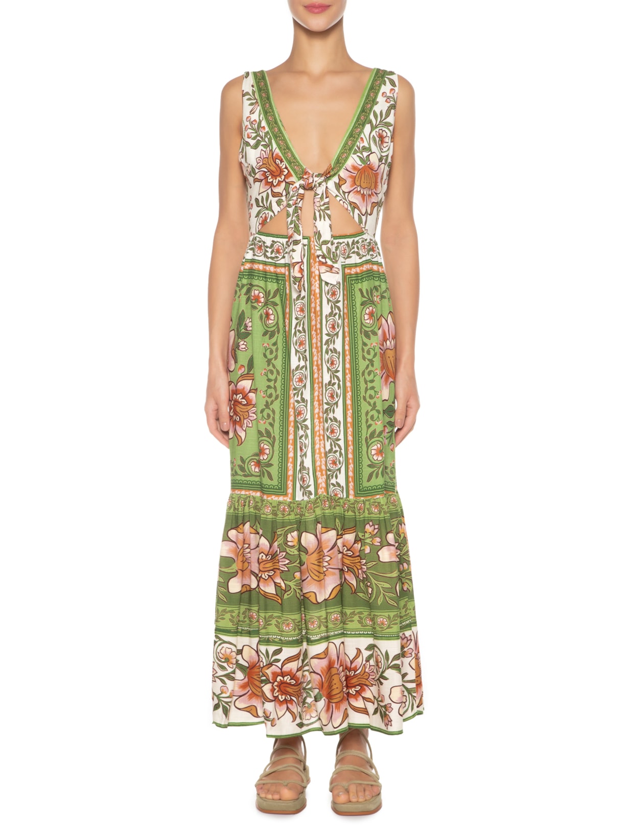 Vestido Midi Jardim Boho Ri Verde Farm